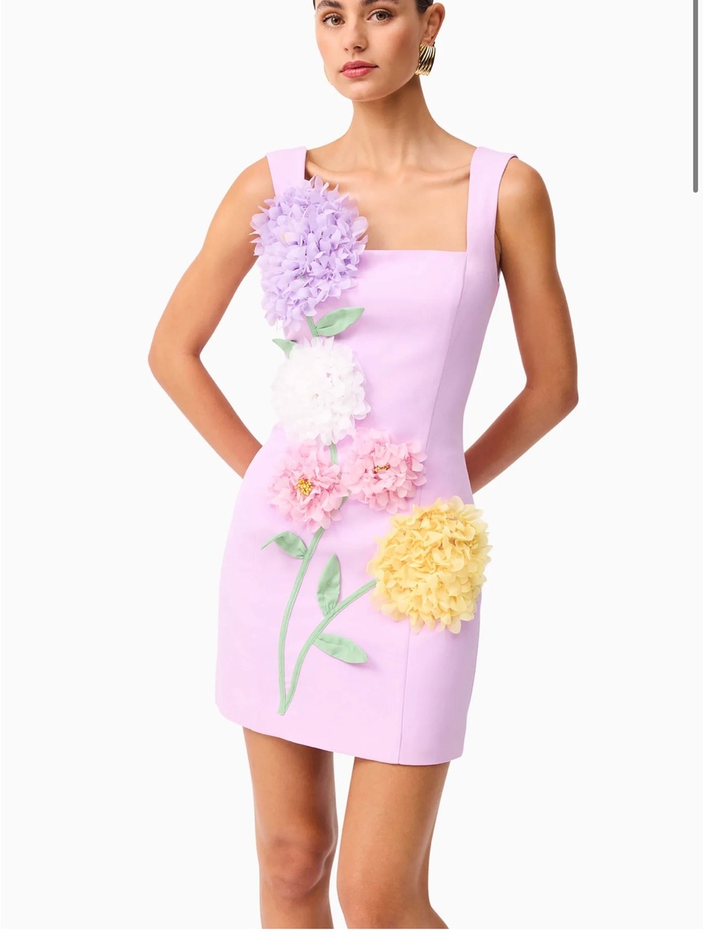 Like New Elliatt Lilac Mini Dress with Purple Pink 3D Floral Appliqués XL, 10 - Picture 5 of 6